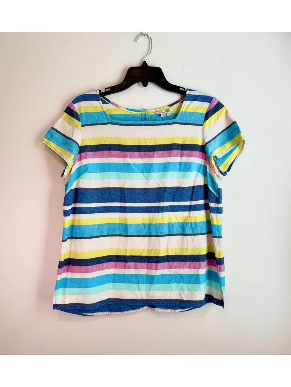 Boden Striped Cotton Short Sleeve Button-Back Top Size US 12